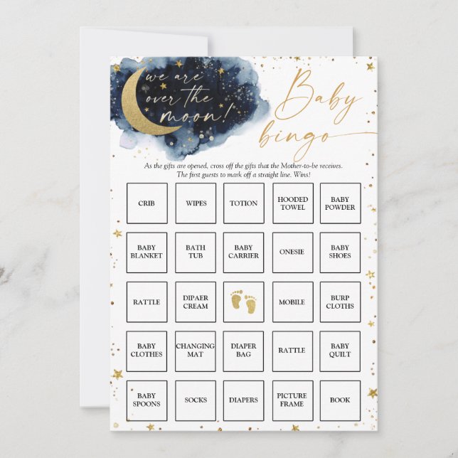 Invitation Au-dessus de la Lune Baby shower Bingo Game Card (Devant)