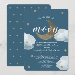 Invitation Au-dessus de la lune Baby shower bleu nuit par cou