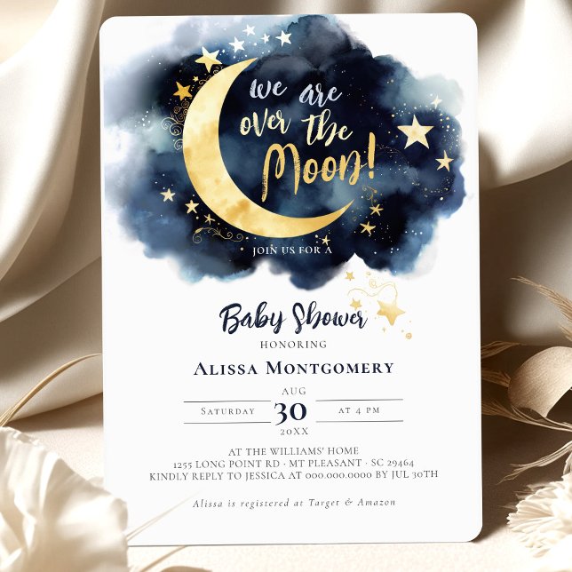 Invitation Au-dessus de la lune Baby shower céleste étoiles e (Créateur téléchargé)