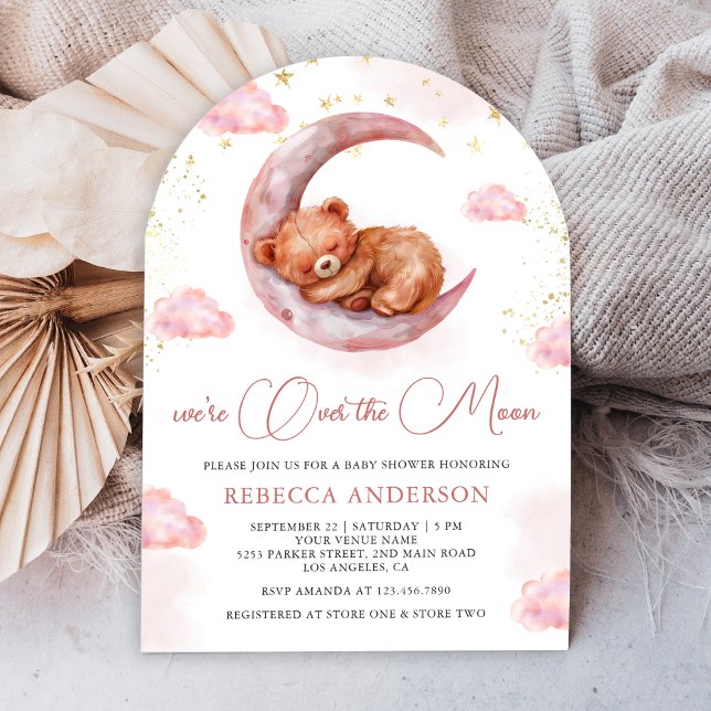 Invitation Au-dessus de la lune Baby shower en arc d'ours en  (Créateur téléchargé)