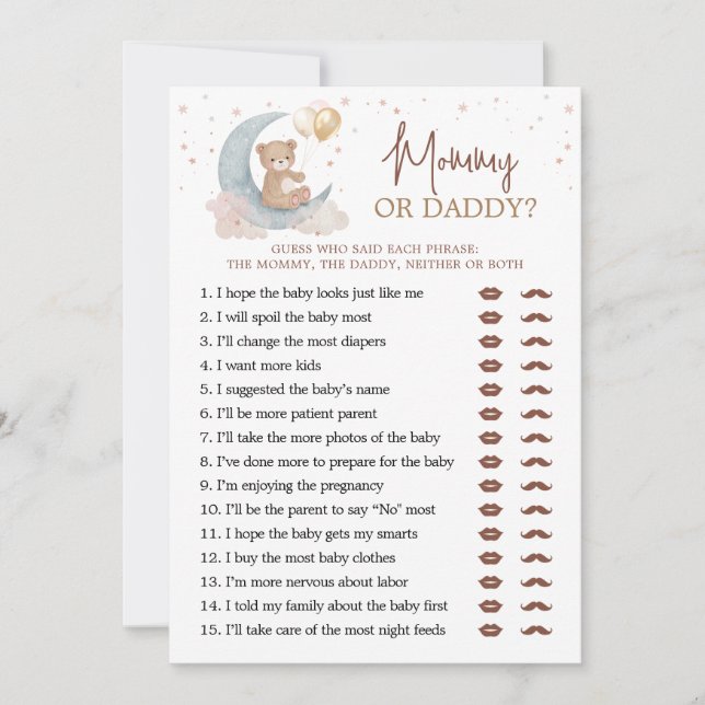 Invitation Au-dessus de la lune Baby shower maman ou papa car (Devant)