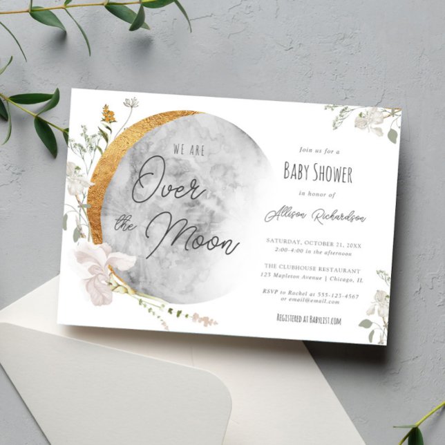 Invitation Au-dessus de la lune baby shower neutre pour les f (Créateur téléchargé)