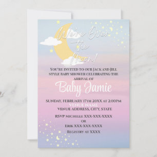 Invitation Au-dessus de la lune Baby shower rose violet fille