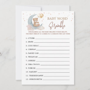Invitation Au-dessus de la lune Baby shower Word Scramble Gam