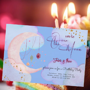 Invitation Au-dessus de la lune belle anniversaire de enfant 