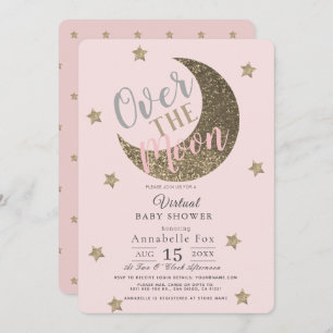 Invitation Au-dessus de la lune Blush Pink Baby shower virtue
