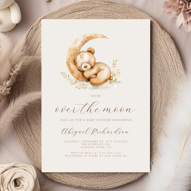 Invitation Au-dessus de la lune Boho Teddy Bear Baby shower n (Créateur téléchargé)