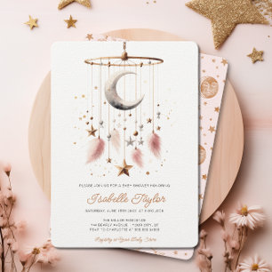 Invitation Au-dessus de la lune Celestial rose fille Baby sho