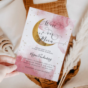 Invitation Au-dessus de la lune Dreamy Gold Girl Baby shower