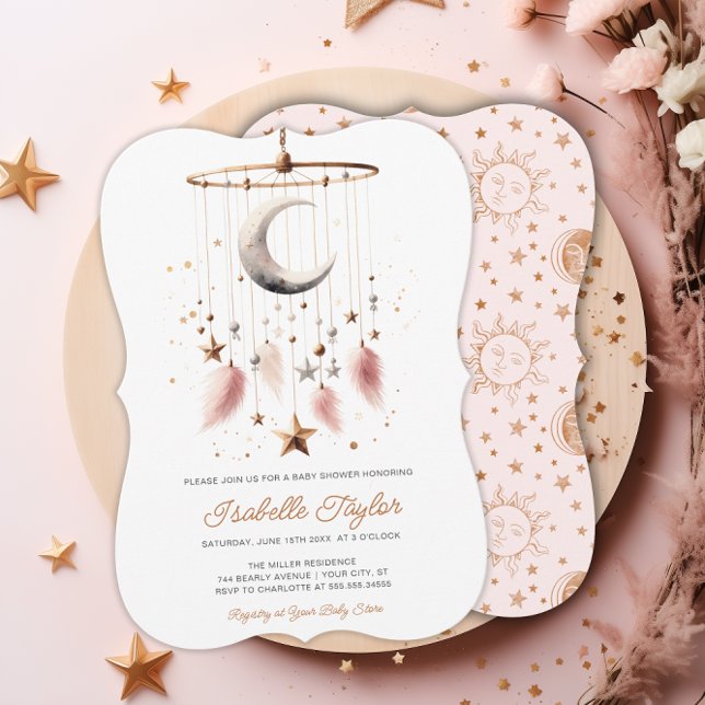 Invitation Au-dessus de la lune Dreamy Gold Girl Baby shower (Over the Moon Dreamy Gold Girl Baby Shower Invitation)