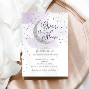 Invitation Au-dessus de la lune, étoiles d'argent, Baby showe