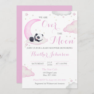 Invitation Au-dessus de la lune fille Panda Baby shower ours