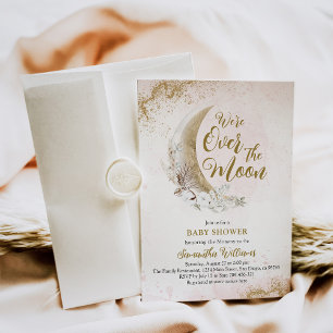 Invitation Au-dessus de la lune Gold rose bébé fille douche