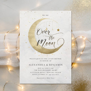 Invitation Au-dessus de la lune Gold White Dreamy Sky Baby sh