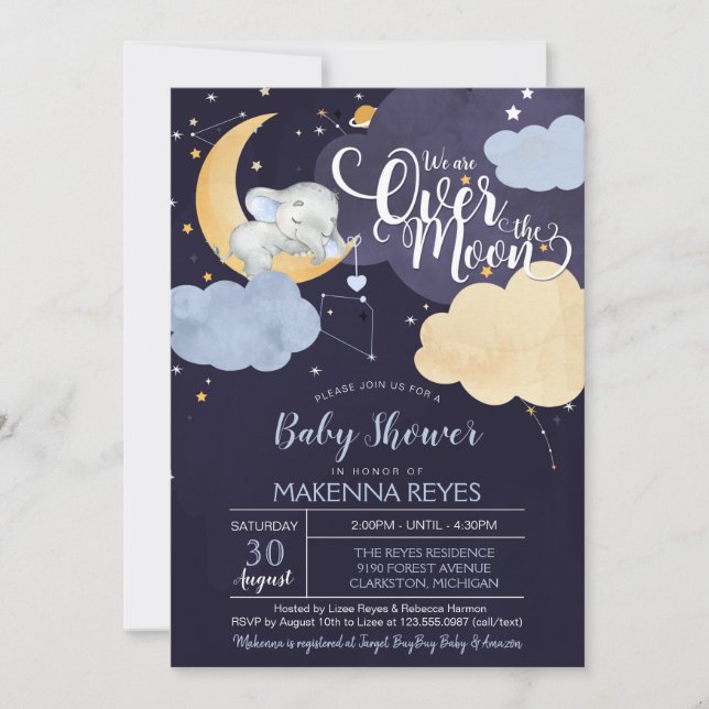Invitation Au-Dessus De La Lune Le Baby shower De Garçon Elép (Devant)