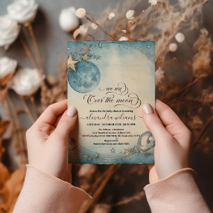 Invitation Au-dessus de la lune Marine Bleu Baby Boy Douche