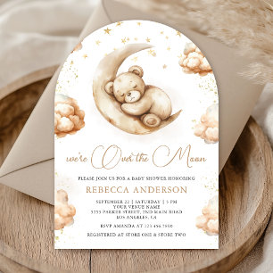 Invitation Au-dessus de la lune Neutral Teddy Bear Arch Baby