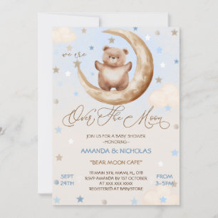 Invitation Au-Dessus De La Lune Ours Bleu Garçon Shower
