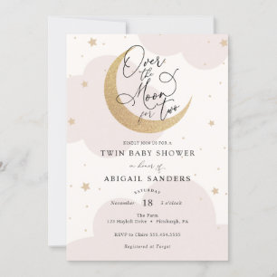 Invitation Au-dessus de la lune pour le Baby shower de deux f