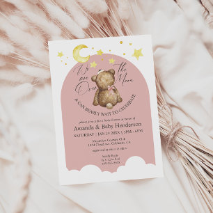 Invitation Au-Dessus De La Lune Rose Girl Teddy Bear Baby sho