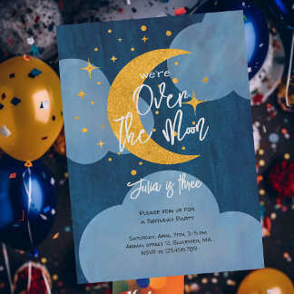 Invitation Au-dessus de la lune scintillante anniversaire enf
