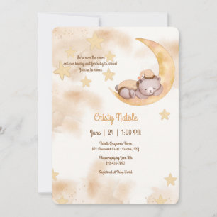 Invitation Au-dessus de la lune Sleepy Teddy Bear Baby shower
