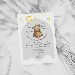Invitation Au-dessus de la lune Teddy Bear Baby shower gris