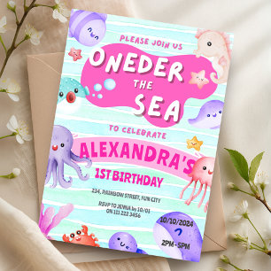 Invitation Au-dessus de la mer 1er anniversaire Girl Ocean An
