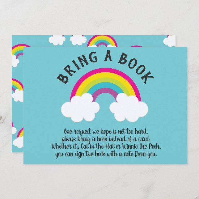 Invitation Au-dessus de l'arc-en-ciel Apportez un livre (Devant / Derrière)