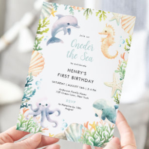 Invitation Au-Dessus de l'océan Mer 1er anniversaire garçon