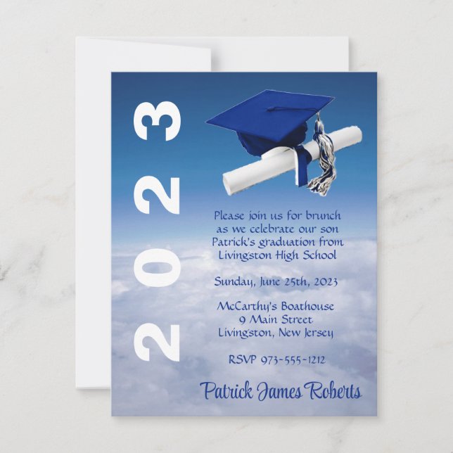 Invitation 'Au-dessus des nuages' Royal Blue Casquette Gradua (Devant)