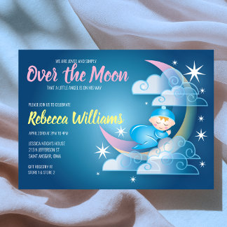 Invitation Au-Dessus Du Baby shower Bercé Par La Lune - Peau