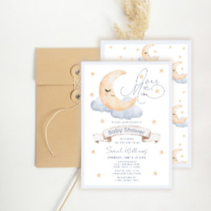 Invitation Au-dessus du Baby shower bleu Moon Gold Stars