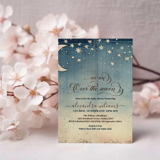 Invitation Au-dessus du Baby shower d'aquarelle bleu lune (Créateur téléchargé)