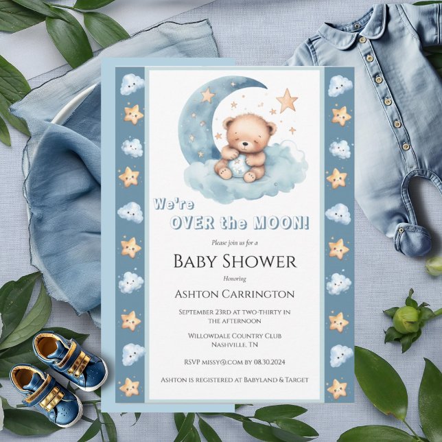 Invitation Au-dessus du Baby shower d'aquarelle de l'ours ble (Créateur téléchargé)