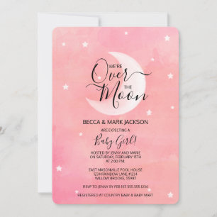 Invitation Au-Dessus Du Baby shower D'Aquarelle Rose Lune