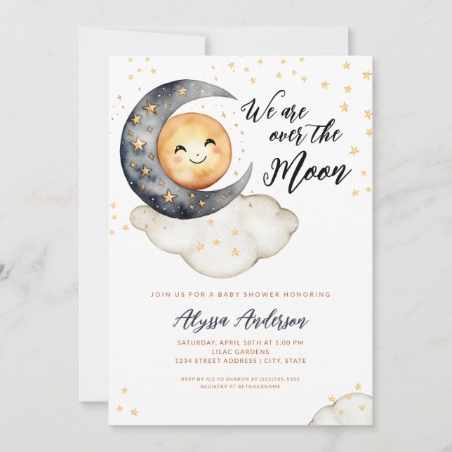 Invitation Au-dessus du Baby shower de la Lune (Devant)