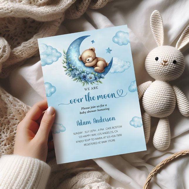 Invitation Au-dessus du Baby shower de la Lune - ours en pelu (Créateur téléchargé)