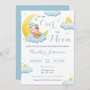 Invitation Au-Dessus Du Baby shower De Vache Lune Boy