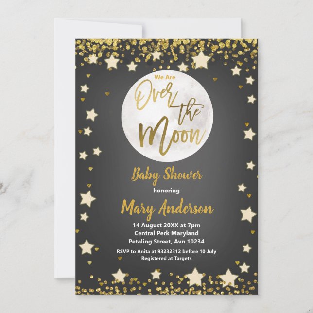 Invitation Au-dessus du Baby shower d'or Moon Chalkboard (Devant)