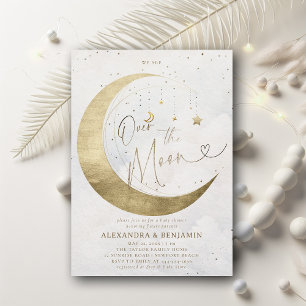 Invitation Au-dessus du Baby shower Lune Gold White Sky Coed