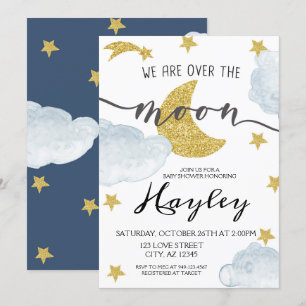 Invitation Au-dessus du Baby shower Lune Steel Blue Boys