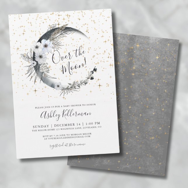 Invitation Au-Dessus Du Baby shower Moon Boho (Over The Moon Boho Baby Shower Invitation)