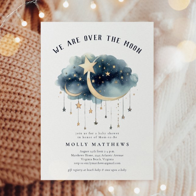 Invitation Au-dessus du Baby shower Moon Gold Stars (Créateur téléchargé)