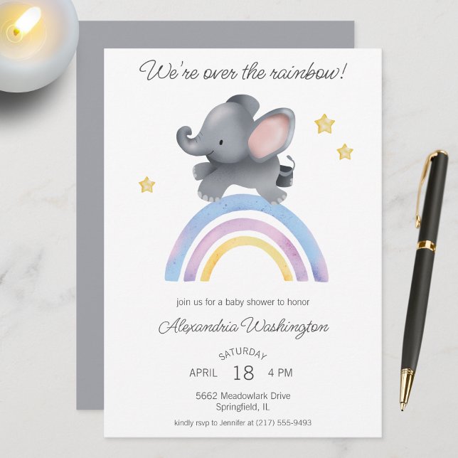 Invitation Au-dessus du Baby shower Rainbow Elephant (Créateur téléchargé)