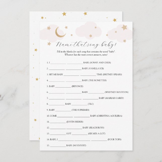 Invitation Au-dessus du nom de la lune qui chante Baby shower (Devant / Derrière)