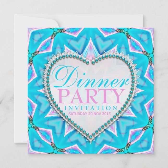 Invitation au dîner bohème Mandala Bleu Rose (Devant)