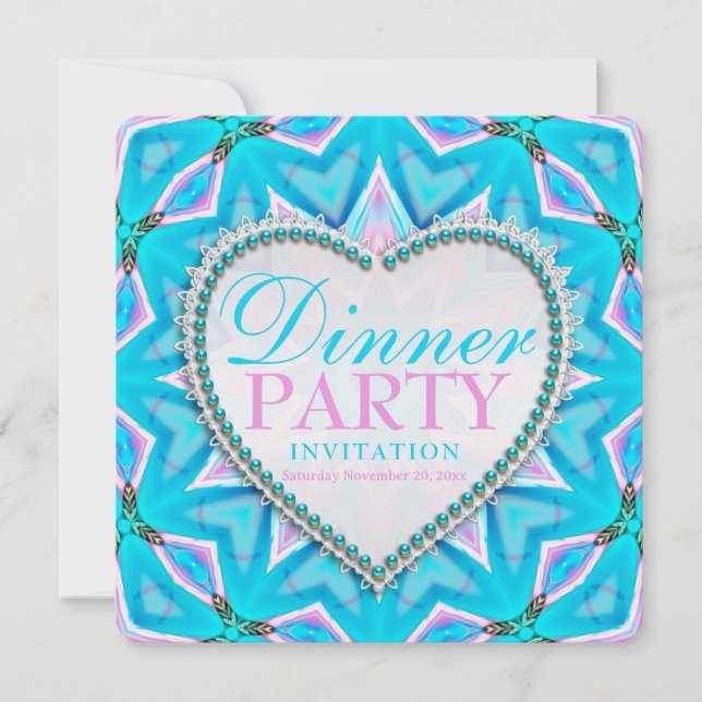Invitation au dîner bohème Mandala Bleu Rose (Devant)