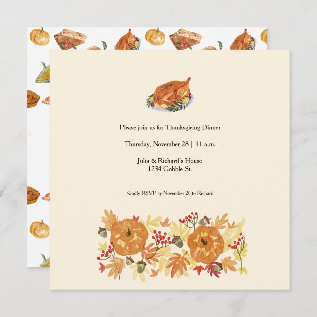 Invitation au dîner Citrouille de Thanksgiving (Devant / Derrière)