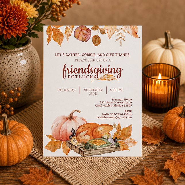 Invitation au dîner d'Action de grâce entre amis d (Thanksgiving friendsgiving potluck invitation)